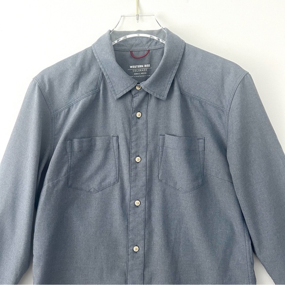 Western Rise Tech Western Button Shirt Blouse Top Travel Gorp Gray Size Medium - Picture 1 of 15